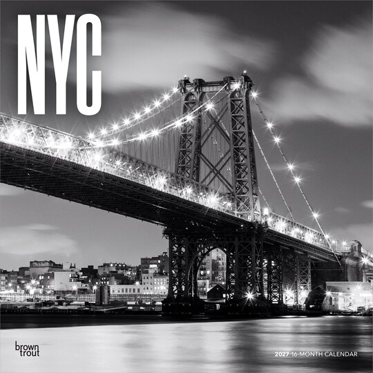 BrownTrout; New York City Black & White | 2027 12 x 24 Inch (Hanging) Monthly Square Wall Calendar | Plastic-Free; Category:Wall Calendars; Image:1